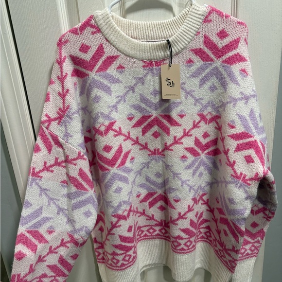 Sincerly Jules Sweaters - Sincerely Jules Pink and Purple Patterned Sweater
